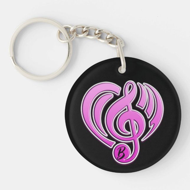 Porte-clefs Vibrations Amour musical Coeur rose Note DJ (Devant)