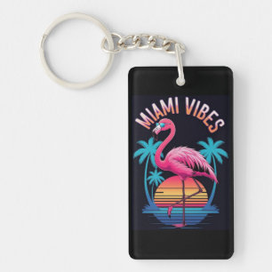 Porte-clefs Vibrations de Miami Design de flamant rose d'été-6