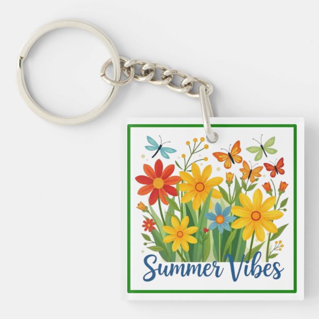 Porte-clefs Vibrations d'été Floral avec Papillons-64534 (Devant)