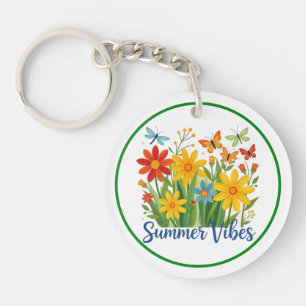 Porte-clefs Vibrations estivales florales avec papillons