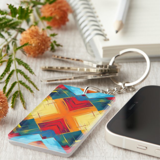 Porte-clefs Vibrations Rétro en Couleurs : Formes Géométriques (Devant droit)
