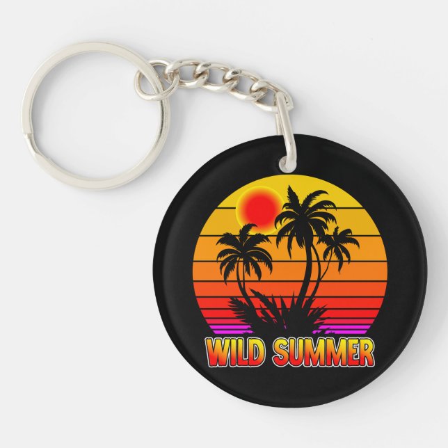Porte-clefs Vibrations sauvages rétro d'été avec design de pal (Devant)