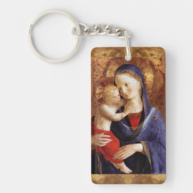 Porte-clefs VIERGE AVEC ENFANT, Parchemin de prière Ave Maria (Devant)