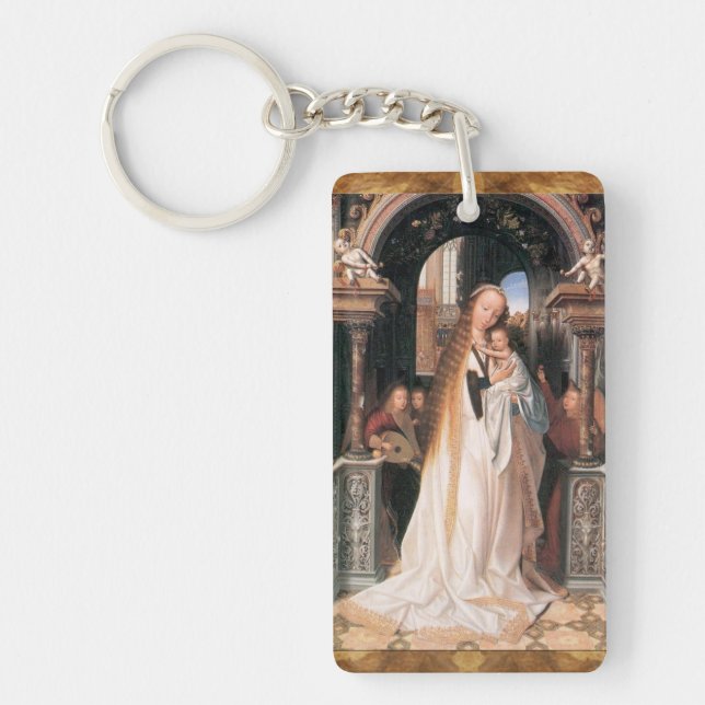 Porte-clefs VIERGE AVEC ENFANT, Parchemin de prière Ave Maria (Devant)