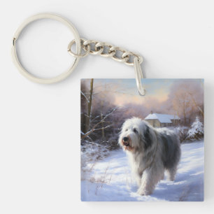 Porte-clefs Vieux chien de berger anglais Laissez neige Noël