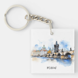 Porte-clefs Vieux Prague, aquarelle du pont Charles