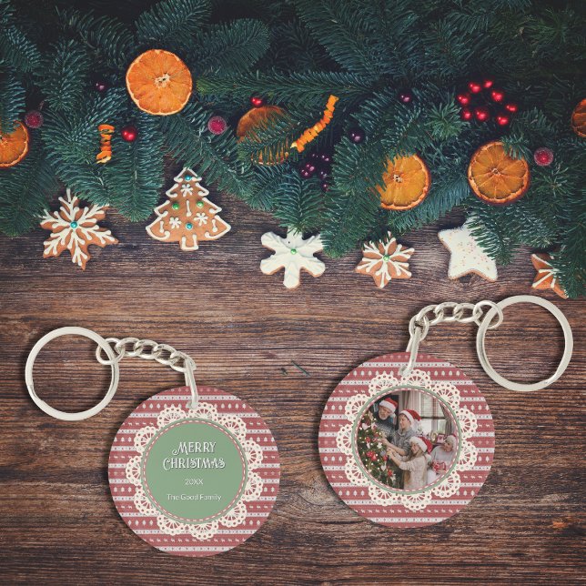 Porte-clefs Vilain Noël Chic rouge Circle (Ugly Christmas Chic red-based Circle Keychains)