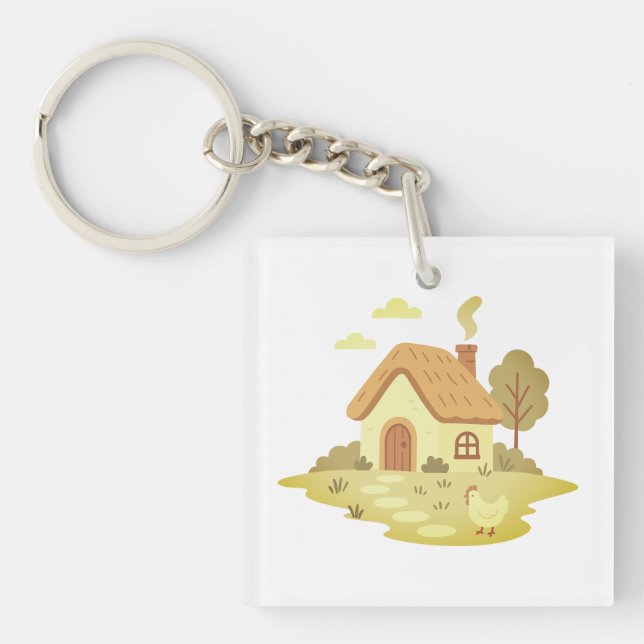 Porte-clefs Village, Maison, Belles Fleurs (Devant)