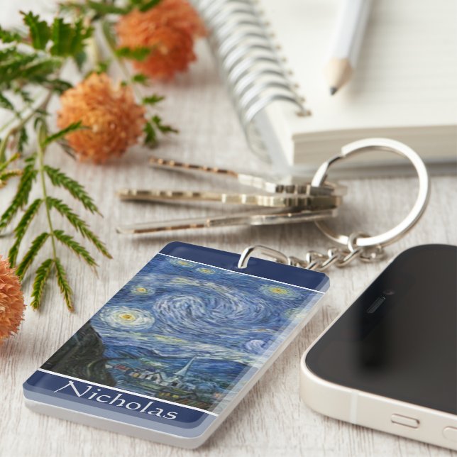 Porte-clefs Vincent Van Gogh Starry Nuit personnalisée (Devant droit)