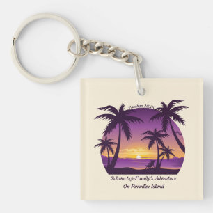 Porte-clefs Vintage Beach Sunset Vacation lounger peach purple