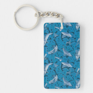 Porte-clefs Vintage Blue Poisson et Algues : Art nouveau nauti