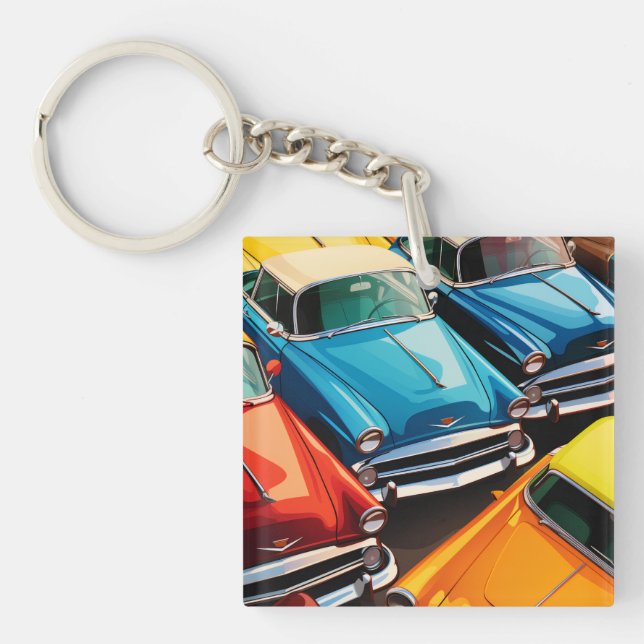 Porte-clefs Vintage Cars Pattern (Devant)