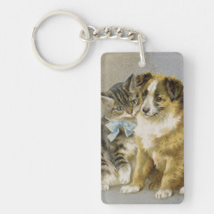 Porte-clefs Vintage cat and dog intimate friendship