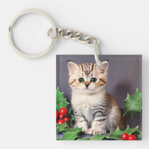 Porte-clefs Vintage Christmas Kitten et Holly