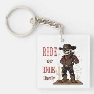 Porte-clefs Vintage Cow-boy squelette "Ride or Die" Art wester