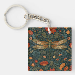 Porte-clefs Vintage dragonfly orange floral vert boho chic