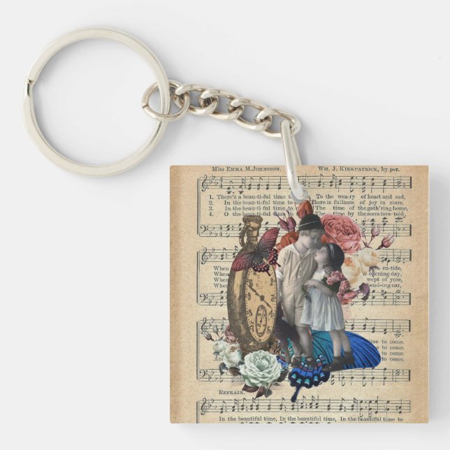 Porte-clefs Vintage Enfants & Collage Floral (Devant)