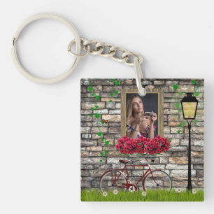 Porte-clefs Vintage Fairytale Vélo Roses cadre photo fille