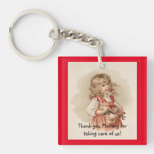 Porte-clefs Vintage fille avec chaton