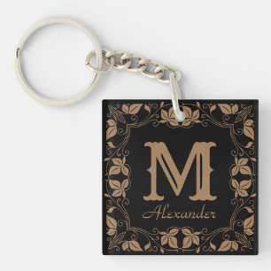 Porte-clefs Vintage Floral Personnalisé Nom Monogramme