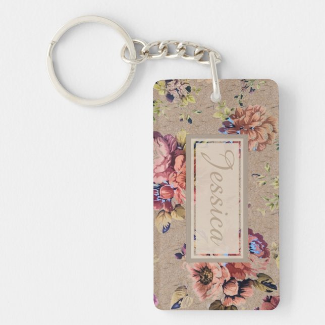Porte-clefs Vintage Floral Rustique Personnalisé (Devant)