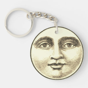 Porte-clefs Vintage homme dans la lune plein visage brun sépia
