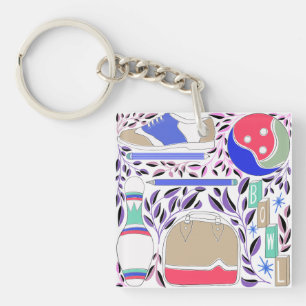 Porte-clefs Vintage Inspiré Folk Art Bowling Pin et sac