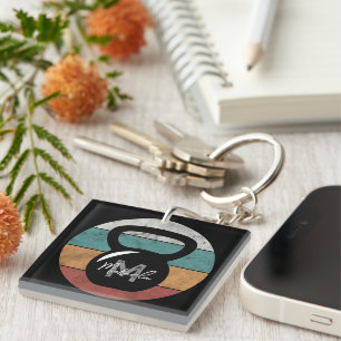 Porte-clefs Vintage kettlebell personnalisé nom monographique