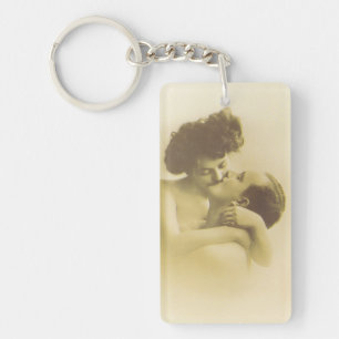 Porte-clefs Vintage love couple kissing sepia illustration
