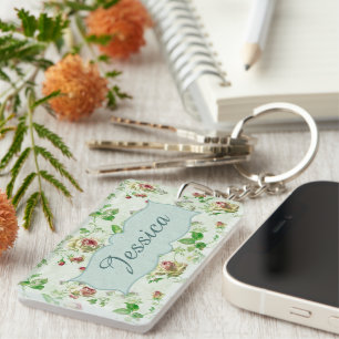 Porte-clefs Vintage motif floral rose Roses personnalisées