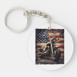 Porte-clefs Vintage Motorcycle USA Drapeau Retro Biker América
