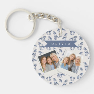 Porte-clefs Vintage Personnalisé Cheval Bleu Classique Campagn