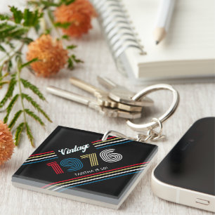 Porte-clefs Vintage Retro Stripe 1976 50e anniversaire ou Réun
