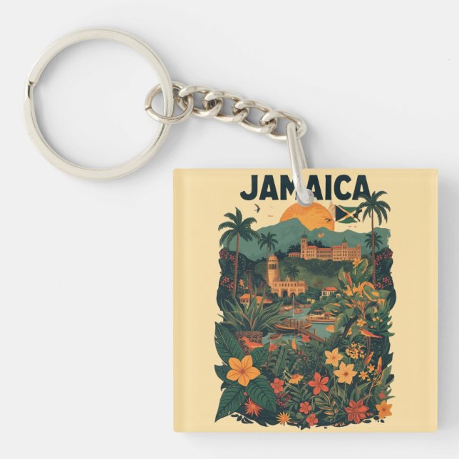 Porte-clefs Vintage Style Jamaica Travel Illustration (Devant)