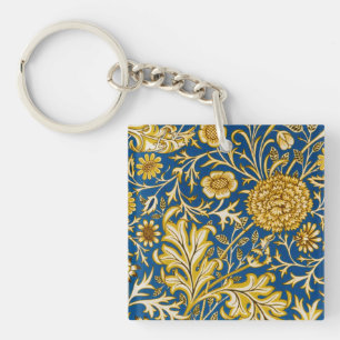 Porte-clefs Vintage William Morris Cherwell Bleu Art Floral
