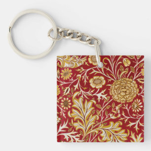 Porte-clefs Vintage William Morris Cherwell Fleurs Rouges Art