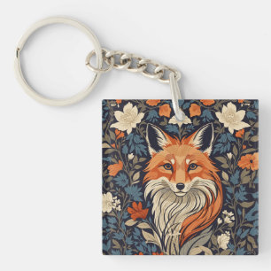 Porte-clefs Vintage William Morris Inspiré Floral Renard Rouge