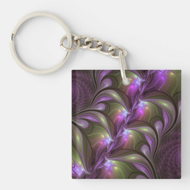 Porte-clefs Violet Abstrait violet violet kaki fractal (Devant)