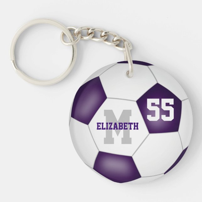 Porte-clefs violet blanc couleur école filles garçons soccer (Devant)