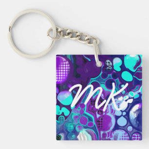 Porte-clefs Violet, Bleu et Turquoise Abstrait Fluid Art