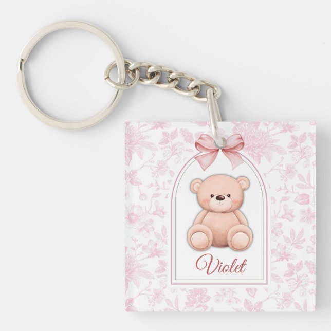 Porte-clefs Violet | Conception personnalisée d'ours en peluch (Devant)