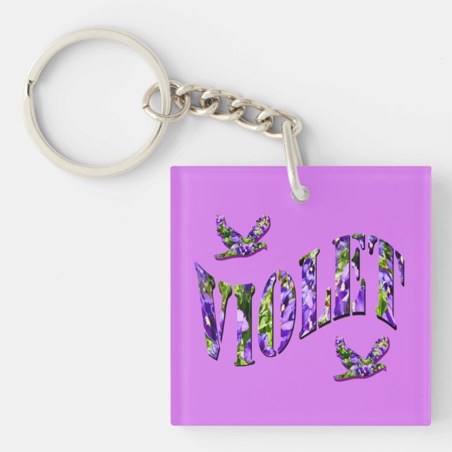 Porte-clefs Violet, Dames Nom Fabriqué Avec Des Pansies Violet (Devant)