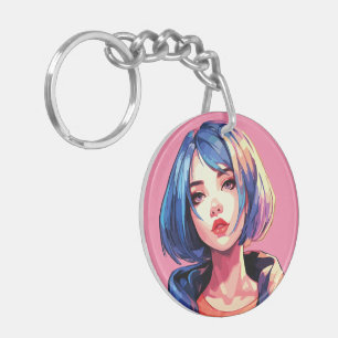 Porte-clefs Violet Dream : Fille d'anime en tenue élégante