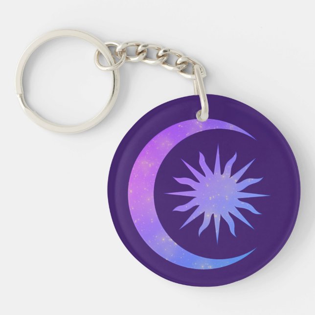 Porte-clefs Violet Indigo Pourpre Lune & Soleil Zen (Devant)