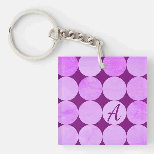Porte-clefs Violet, Violet Magenta et Cercles roses Monogramme (Devant)