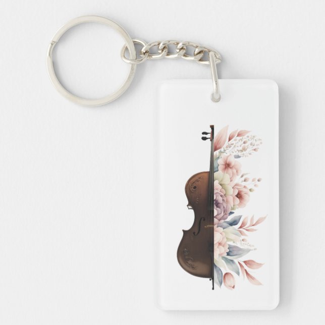 Porte-clefs Violon aux fleurs. (Devant)