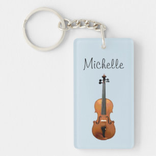 Porte-clefs Violon de musique Script personnalisé bleu