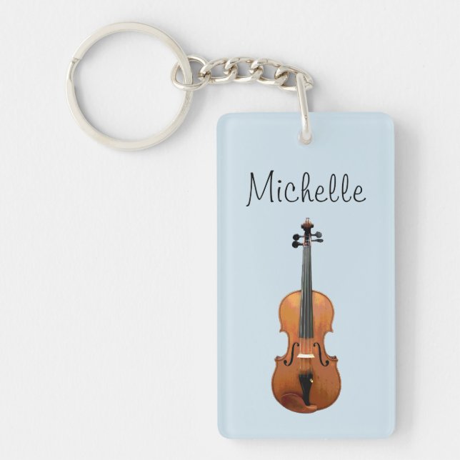 Porte-clefs Violon de musique Script personnalisé bleu (Devant)