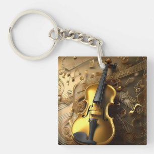 Porte-clefs Violon Or vintage Sur Cordes Musicales D'Or,