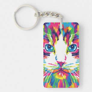 Porte-clefs Visage de Chat Design Géométrique Prismatique-3245